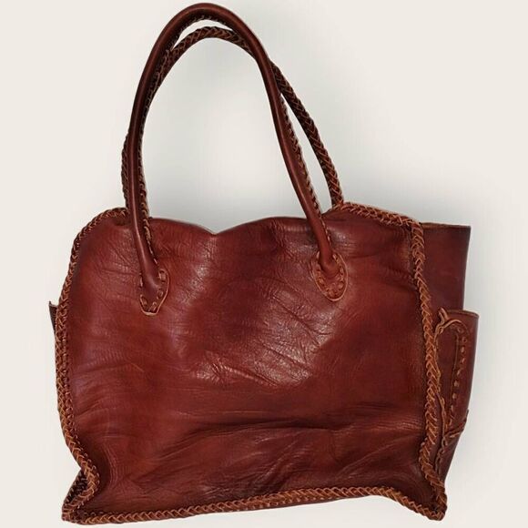 Vtg Hand Crafted Leather Bag Woven Tooled Brown Bullet Holes Western Cowboy RARE - Picture 2 of 13